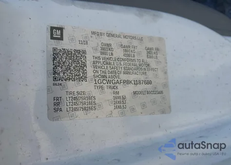 2019 Chevrolet Express 2500 Work Van from USA, damaged, VIN 1GCWGAFP8K1187680